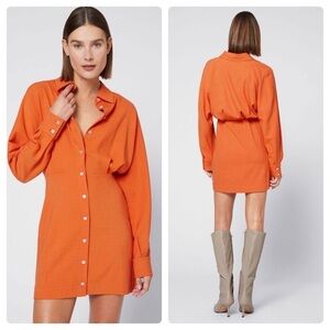 New! & Other Stories Orange Collared Shirt Mini Dress 🍑 Size 2 NWT!